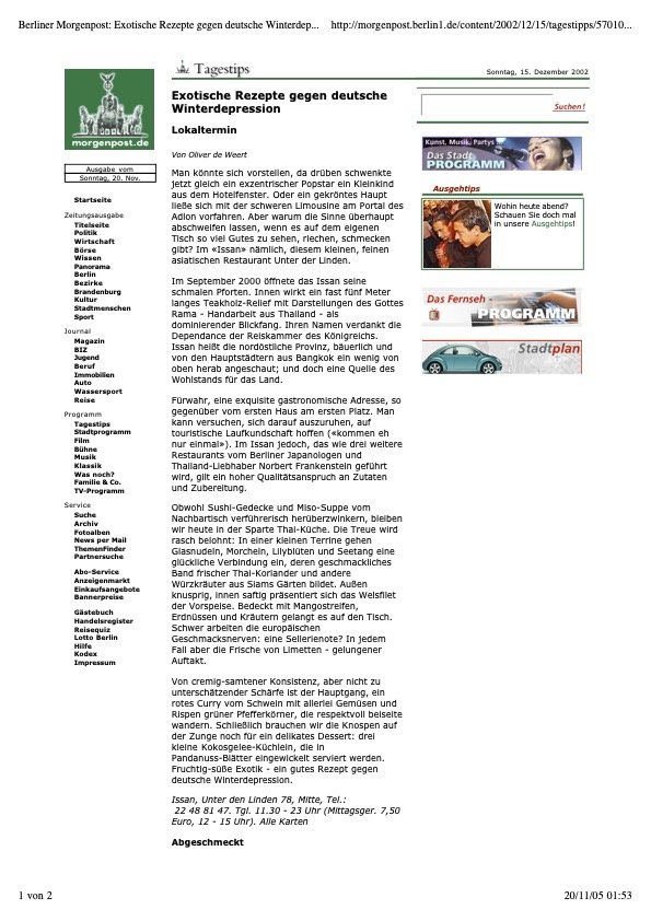2002 Issan Exotische Rezepte gegen deutsche Winterdepression