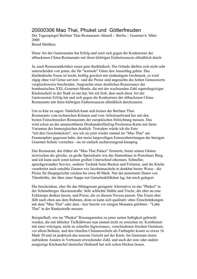 2000 Mao Thai, Phuket und Götterfreuden - Tagesspiegel
